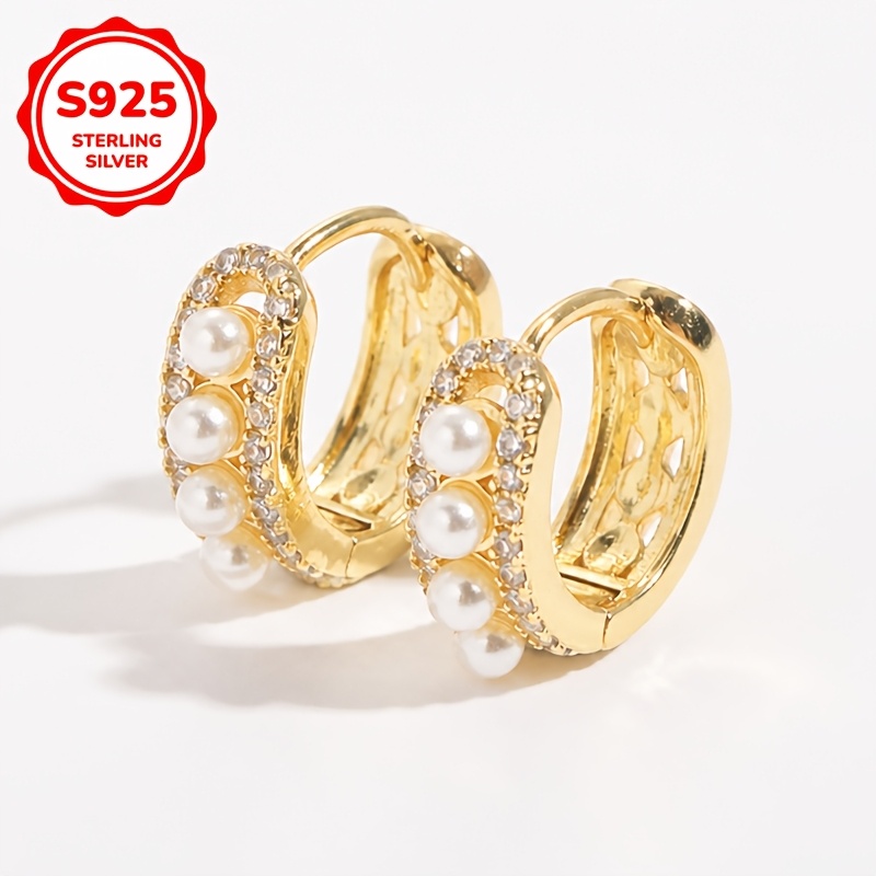 Women's S925 Silver Bead Pearl Zirconia Earrings